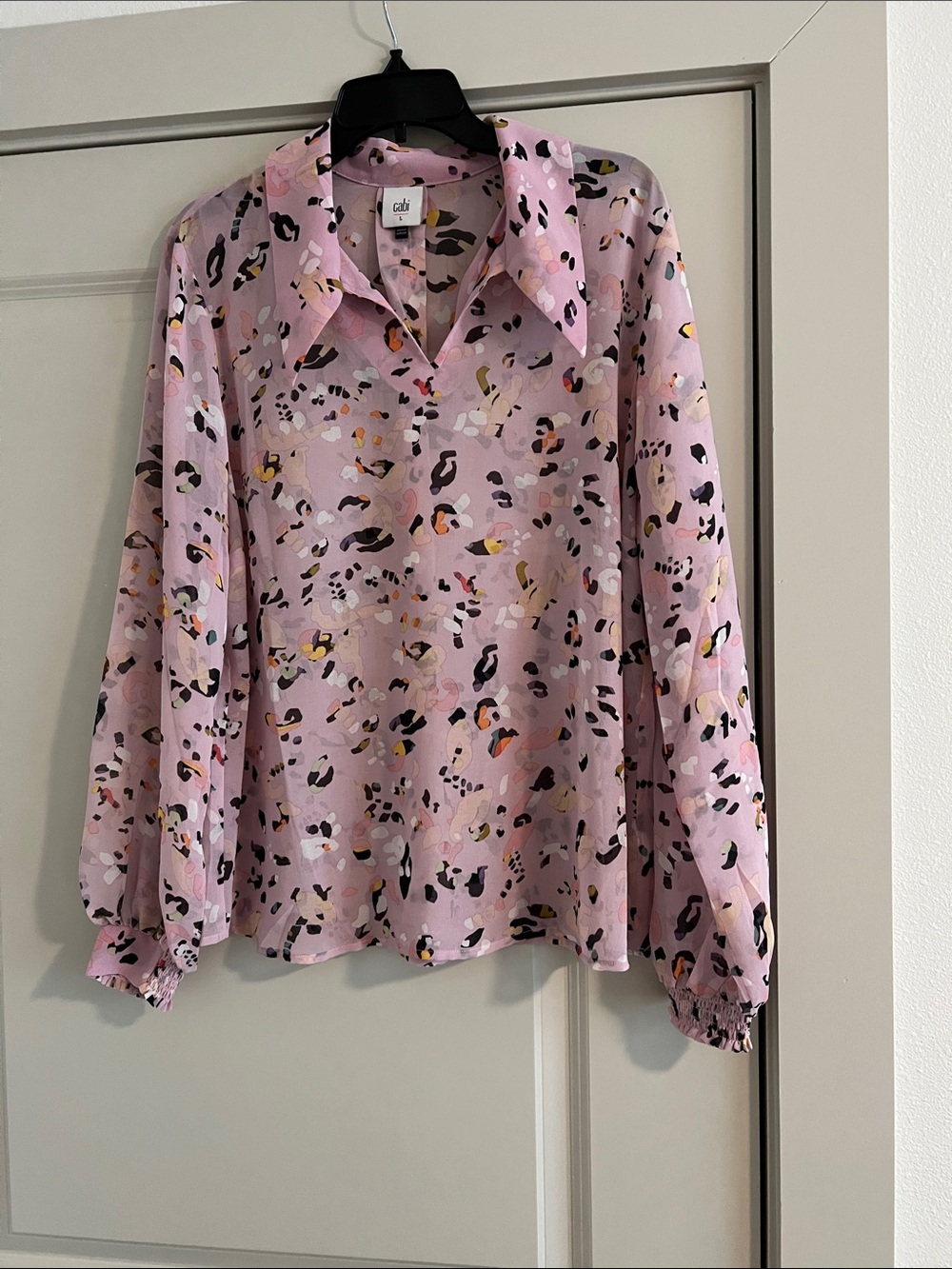 CAbi Lavender Pink Abstract Print Long-Sleeve Collared Blouse